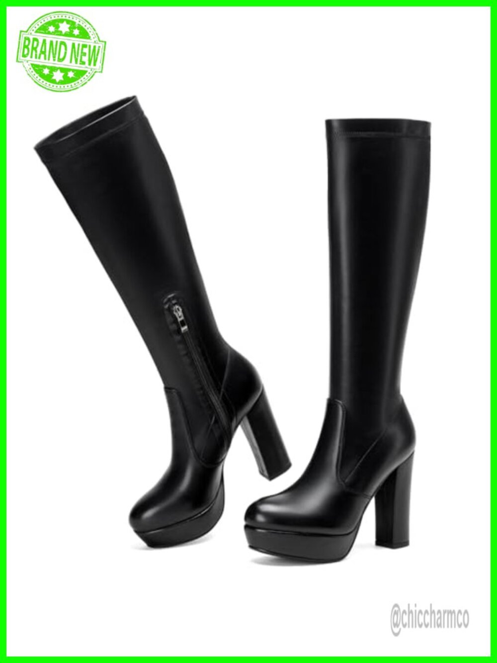 Women's Knee High Stretch Boots Side Zip Block Heel Platform Synthetic